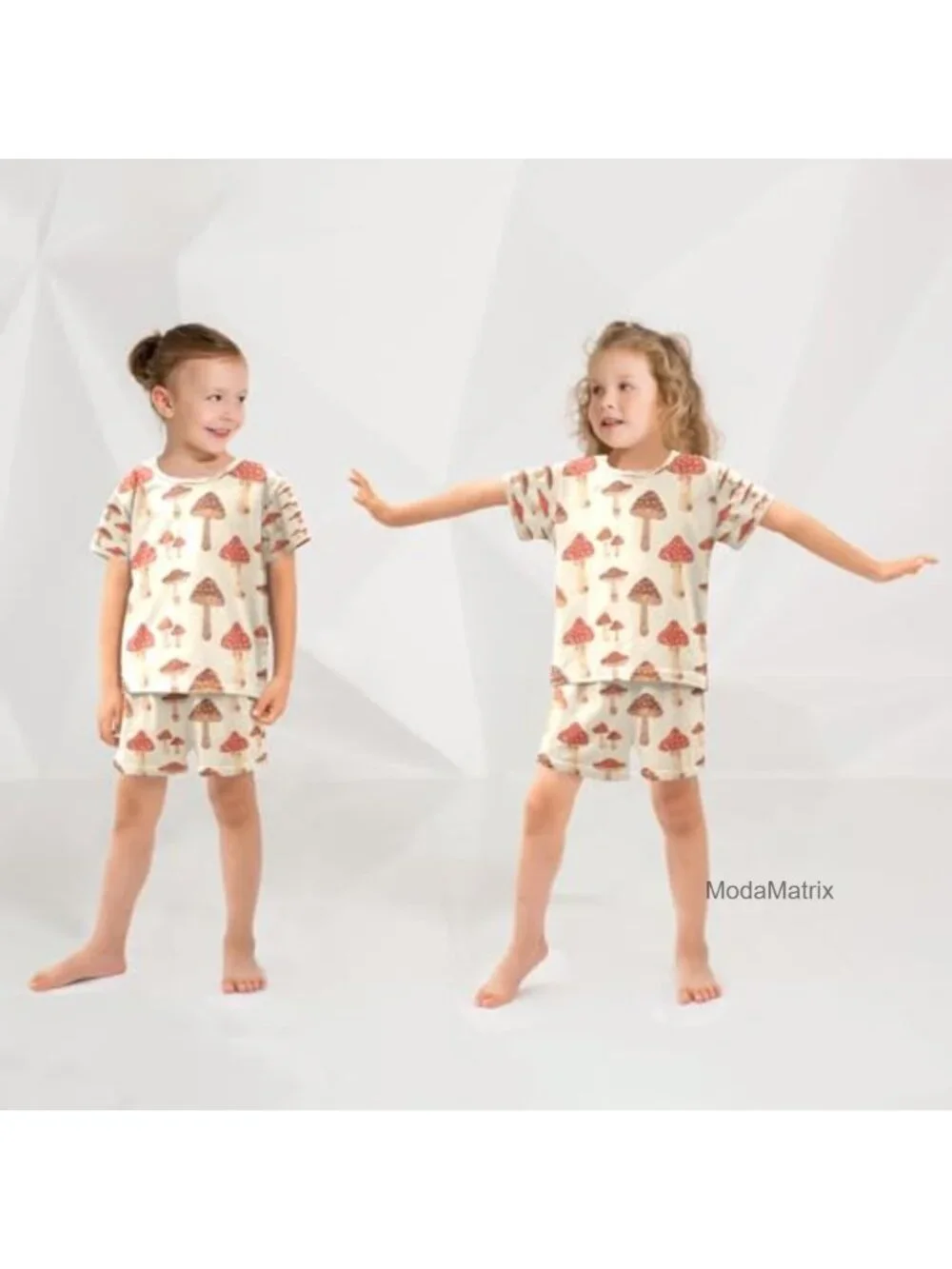 Girls Cotton Pajama Set Short Sleeve Crewneck Pull On Sleepwear